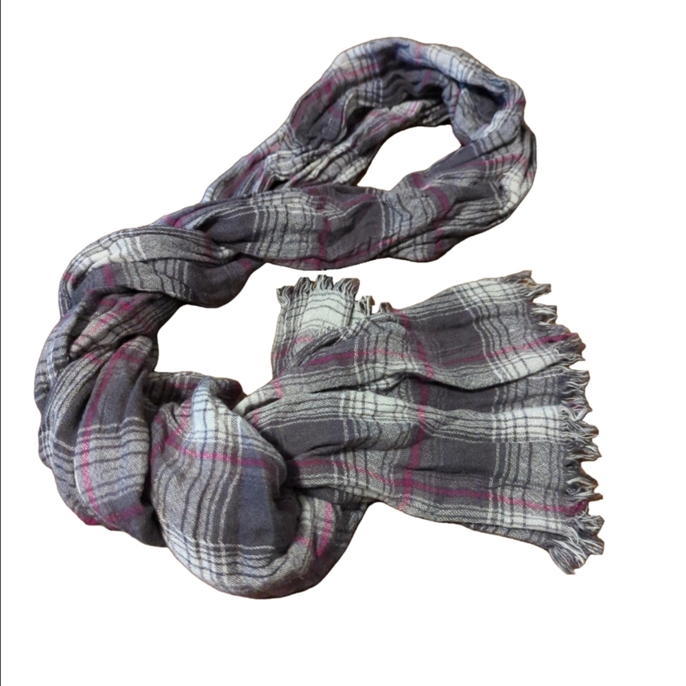 New York And Co. Plaid Gray and Pink Scarf